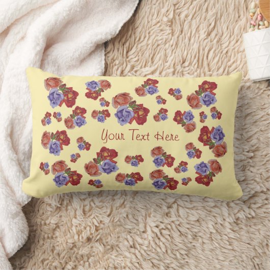 カラフルの花とバラの芽と赤いバラ ランバークッション (ブランケット)