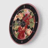 カラフルの花のイラストレーションのコラージュ ラージ壁時計 (傾斜)