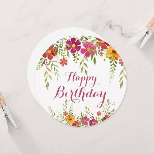 カラフルの花のバースデー・カード カード (正面/裏面インサイチュ)