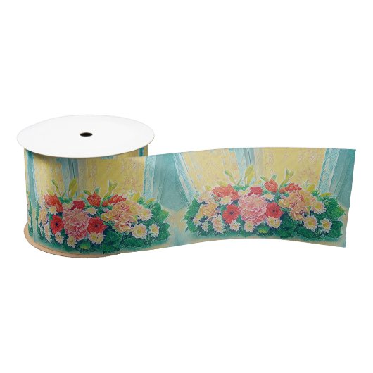 カラフルの花の絵を描くこと サテンリボン (リール)