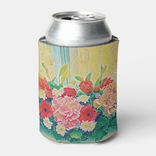 カラフルの花の絵を描くこと 缶クーラー (缶正面)