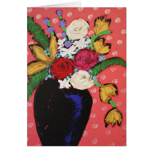 カラフルの花カードが付いているつぼ (正面)