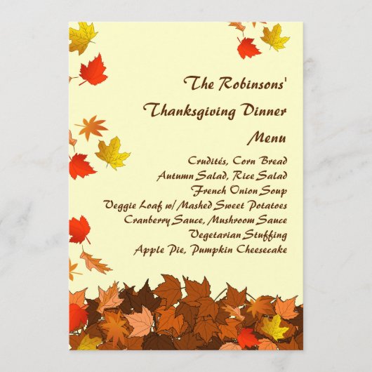 カラフルの落ちる葉の感謝祭の夕食メニュー メニュー (正面)