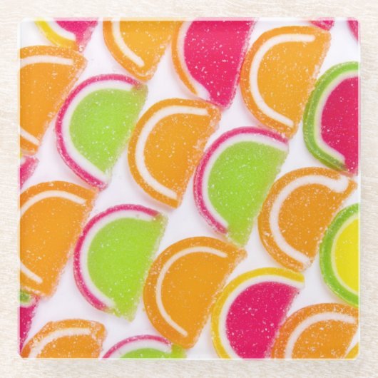カラフルの違うなゼリーキャンデー ガラスコースター (正面)