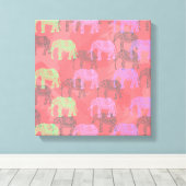 カラフルの部族フローラ象のパターン キャンバスプリント (インサイチュ (ウッドフロア))