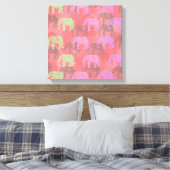 カラフルの部族フローラ象のパターン キャンバスプリント (インサイチュ (寝室))