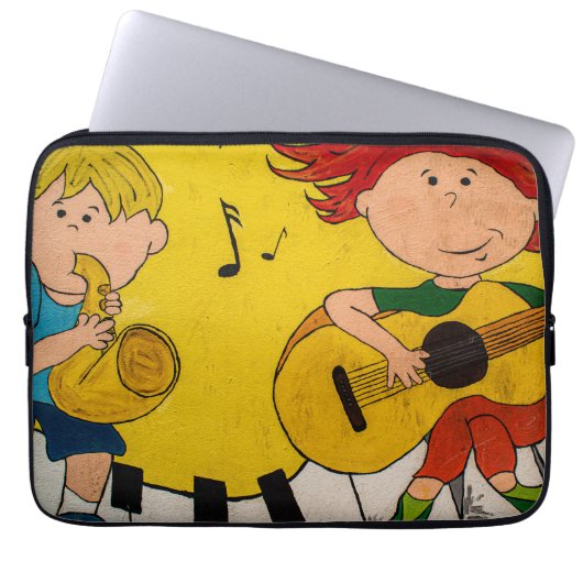カラフルの黄色のライブミュージック ラップトップスリーブ (正面)