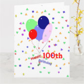 カラフルの100th誕生日の気球 カード (黄色い花)