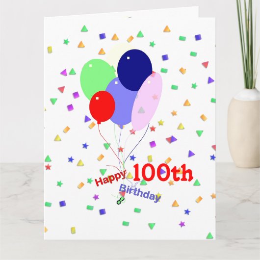 カラフルの100th誕生日の気球 カード (正面)