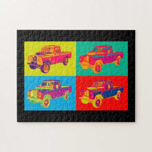 カラフルの1971年のランドローバーの小型トラックのポップアート ジグソーパズル (横)
