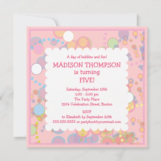 カラフルはあらゆる年齢の誕生日のパーティの招待状泡立ちます 招待状 (裏面)