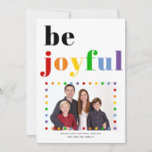 カラフルはっきりしたタイポグラフィBe Joyful Christmas photo シーズンカード (正面)
