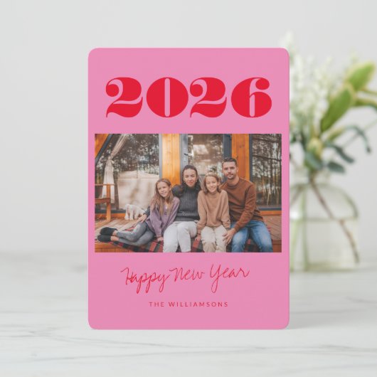 カラフルはっきりしたピンク赤2枚2025年新年 シーズンカード (スタンド正面)