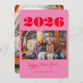 カラフルはっきりしたピンク赤2枚2025年新年 シーズンカード (正面/裏面)