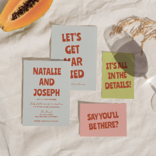 カラフルはっきりしたファンキー結婚ユニークレトロ 招待状