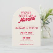 カラフルはっきりしたファンキー結婚ユニークArch 招待状 (スタンド正面)