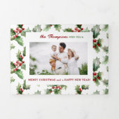 カラフルはっきりしたフェスティバルChristmas Holly写真 三つ折りクリスマスカード (カバー)