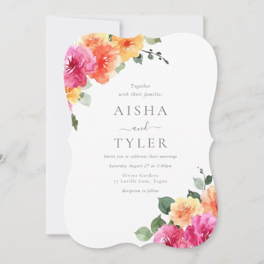 カラフルはっきりしたフローラ結婚色 招待状 (正面)