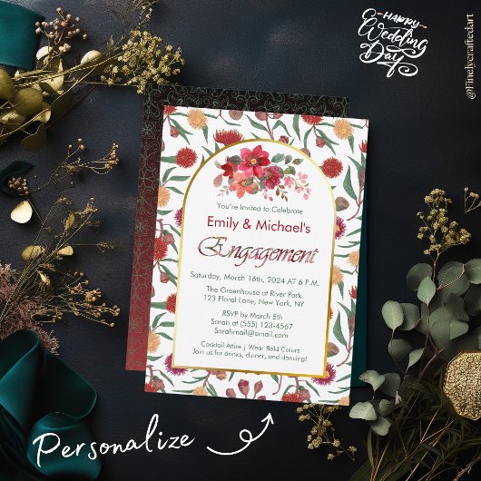 カラフルはっきりしたフローラ開花婚約パーティ 招待状