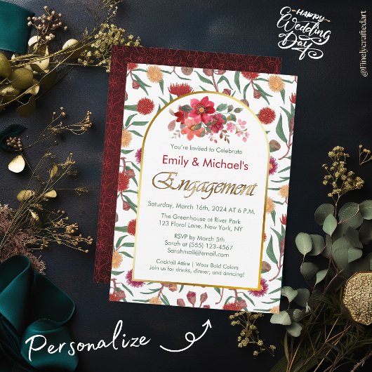 カラフルはっきりしたフローラ開花婚約パーティ 招待状