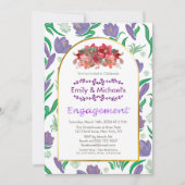 カラフルはっきりしたフローラ開花金ゴールド婚約パーティ 招待状 (正面)