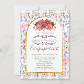 カラフルはっきりしたフローラ開花金ゴールド婚約パーティ 招待状 (正面)