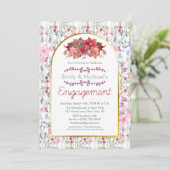 カラフルはっきりしたフローラ開花金ゴールド婚約パーティ 招待状 (スタンド正面)