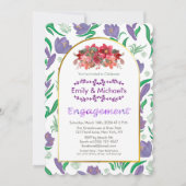 カラフルはっきりしたフローラ開花金ゴールド婚約パーティ 招待状 (正面)