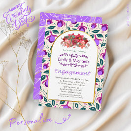 カラフルはっきりしたフローラ開花金ゴールド婚約パーティ 招待状