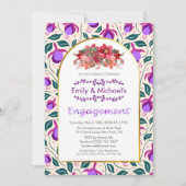 カラフルはっきりしたフローラ開花金ゴールド婚約パーティ 招待状 (正面)