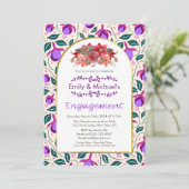カラフルはっきりしたフローラ開花金ゴールド婚約パーティ 招待状 (スタンド正面)