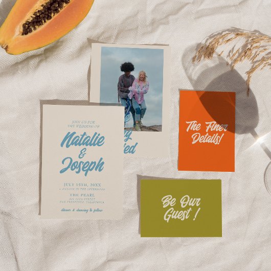 カラフルはっきりしたミニマルブッ結婚クモダンス 招待状