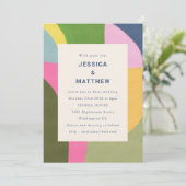 カラフルはっきりしたモダンユニーク結婚抽象芸術 招待状 (スタンド正面)