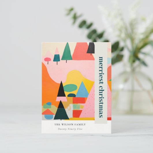 カラフルはっきりしたレトロ抽象芸術 シーズンポストカード (スタンド正面)