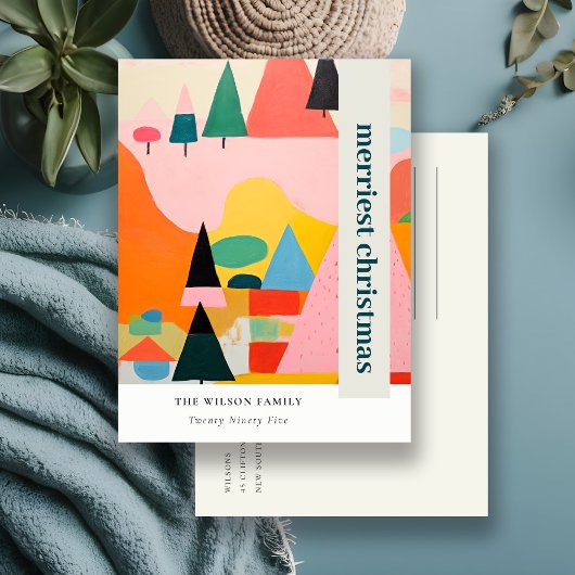 カラフルはっきりしたレトロ抽象芸術 シーズンポストカード