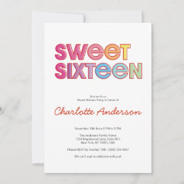 カラフルはっきりした型Sweet 16パーティー 招待状