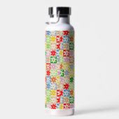 カラフルはっきりした市松模様に花柄 ウォーターボトル (右面)
