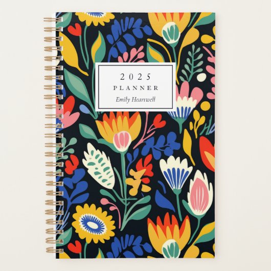 カラフルはっきりした花パーソナライズされた柄2025 プランナー手帳 (正面)