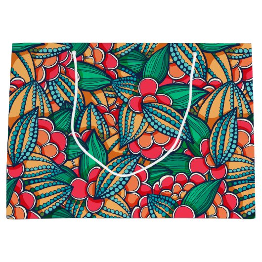 カラフルはココア豆の図解入りの、写真付きのなパターンを抽出します ラージペーパーバッグ (正面)