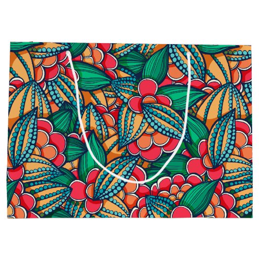 カラフルはココア豆の図解入りの、写真付きのなパターンを抽出します ラージペーパーバッグ (裏面)