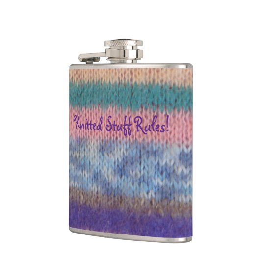 カラフルはストライプなヴィンテージのスタイルのおもしろいのスローガンを編みました フラスク (左)