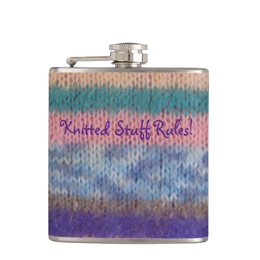 カラフルはストライプなヴィンテージのスタイルのおもしろいのスローガンを編みました フラスク (正面)