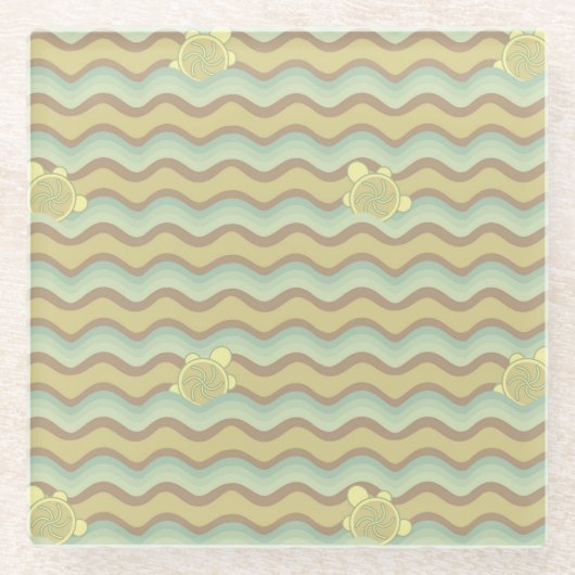 カラフルはパターン、波を抽出します ガラスコースター (正面)