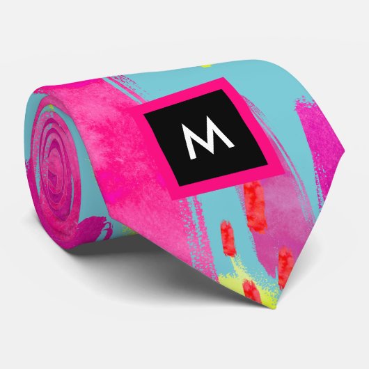 カラフルはモノグラムが付いている80年代パターンを抽出します ネクタイ (ロール)