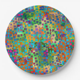 カラフルは正方形とのデジタル芸術を抽出します ペーパープレート