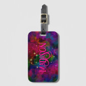 カラフルは煙エレガントモノグラムを引き付ける ラゲッジタグ (正面縦)