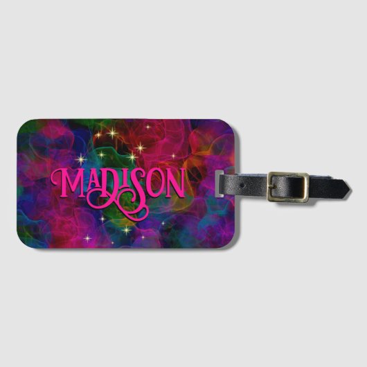 カラフルは煙エレガントモノグラムを引き付ける ラゲッジタグ (正面横)