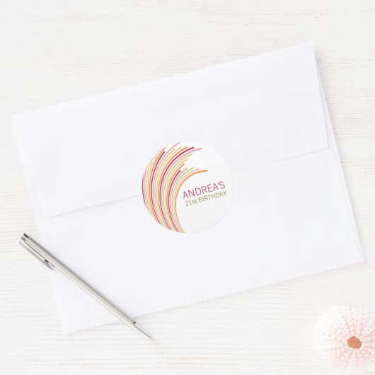 カラフルは第21誕生会の好意のステッカーを縞で飾ります ラウンドシール (封筒)