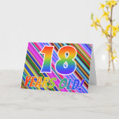カラフルは縞で飾ります + 虹パターン"18歳! " カード (黄色い花)