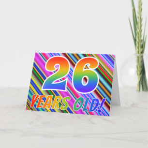 カラフルは縞で飾ります + 虹パターン"26歳! " カード